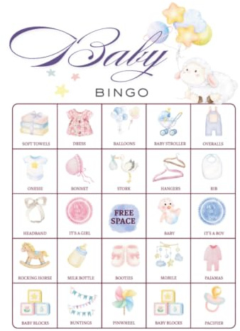 Baby Bingo: 32 players game for baby shower, Gender Reveal Party, New parent celebration game, Baby Sprinkle Activity