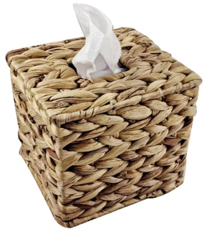 Caja de pañuelos de cosméticos, 15 x 15 x 15 cm, caja de pañuelos cuadrada de ratán, soporte para caja de pañuelos trenzada, caja decorativa de pañuelos, caja de pañuelos tejida, caja de servilletas