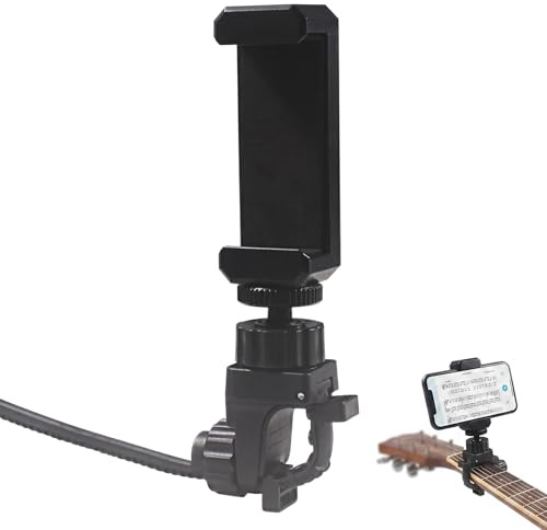BLPRKOT Support Téléphone Trompette et Saxophone, Lyre Réglable pour Smartphone, Pince Universelle pour Lecture de Partitions et Vidéos en Direct, Rotation 360°, Matériau ABS Durable, Noir