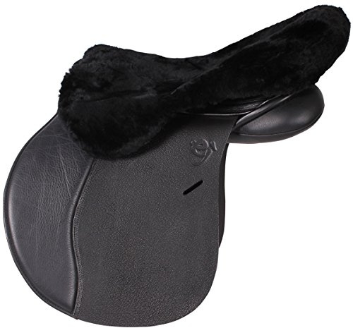 BR Housse de Selle Mouton Noir Full/wb pour Chevaux, Couvre-selle en Peau d’agneau Médicale