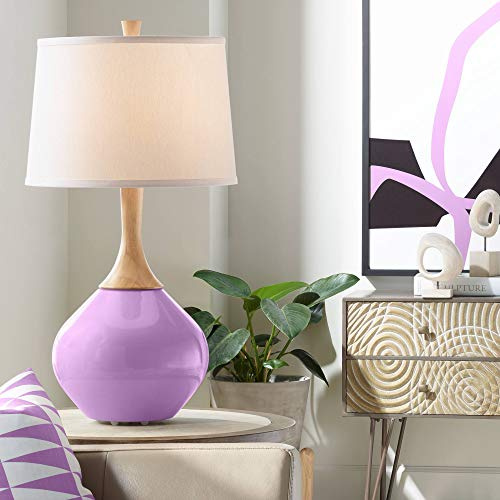 Color + Plus Wexler 31 Tall Large Teardrop Mid Century Modern End Table Lamp African Violet Purple Wood Finish Glass Single White Shade Living Room Bedroom Bedside Nightstand House Office Home