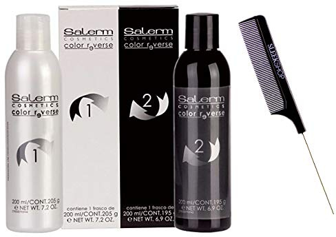 Salerm Cosmetics Color Reverse, Hair Color Remover (w/Sleekshop Stinaface Steel Rat Tail Comb) Remove Haircolor Dye Eraser (Step 1 + Step 2 (7 ounce bottles))