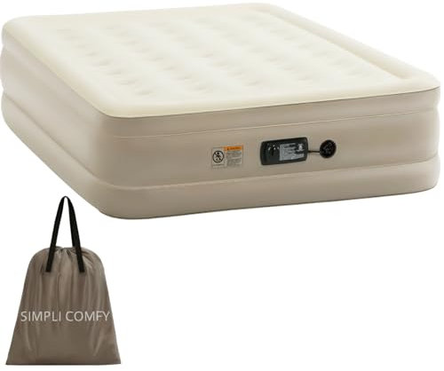 Simpli Comfy 18 Raised Double-High Queen Inflatable Air Mattress with Built-in Electric Pump, Fast Self-Inflating Blow Up Air Bed with Waterproof Top for Home Travel Camping, Colchón Inflable de 18