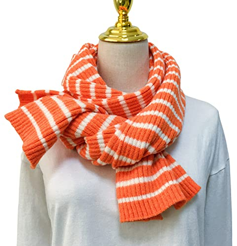 HGJH Strickschal Damen,Winterschals Stricken Der Streifen Weicher Warmer Schal Dicke Decke Orange Weiß Der Weiche Feel Schal Winterschal Trendige Stola Schals Für Frauen Mädchen