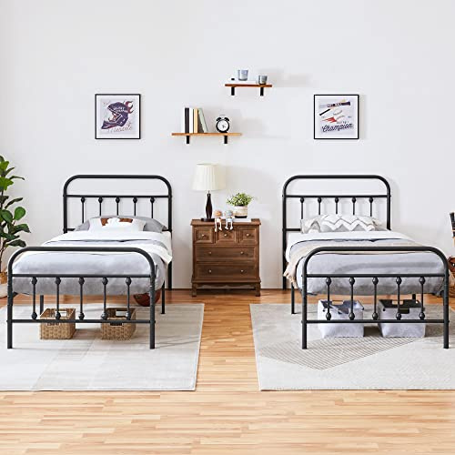 Yaheetech Set di 2 Struttura Letto Singolo in Ferro 90 x 200 cm con Spazio Aggiuntivo per Soggiorno Nero