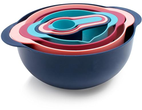 COOK WITH COLOR Nesting Bowls with Measuring Cups Colander and Sifter Set - Includes Mixing Bowls, Colander, Sifter and Measuring Cups, Navy, 8 Pc Bowl