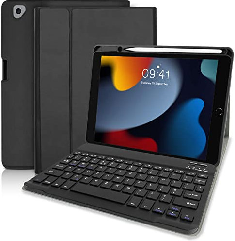 Keyboard Case for iPad 10.2 9th Generation(2021)/ 8th Gen(2020)/ 7th Gen(2019), Slim Protective Case with Pen Holder and 7 Color Backlit Detachable Wireless Keyboard for iPad Air 3/iPad Pro 10.5