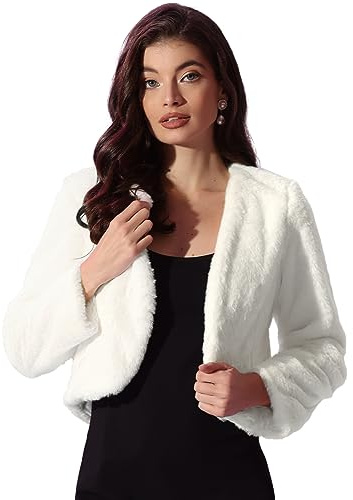 Allegra K Veste courte pour Femme en fausse fourrure à manches longues ouvert devant boléro d'hiver manteau | Ouvert sur le devant, robes de soirée avec poches
