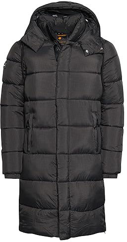 Superdry Herren Langer Ripstop Steppmantel Schwarz Raster XL