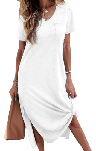 Tankaneo Camicia da notte da donna, a maniche corte, con scollo a V, estiva, a maniche lunghe, casual, da notte, con tasche