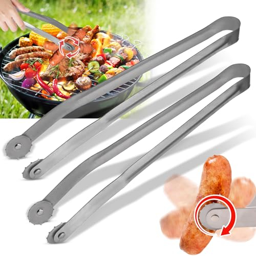 2pcs Pince Barbecue Roulette, Pince Roulette Barbecue, Pince Barbecue Longue 30cm Pince A Barbecue A Roulette, Pince à Saucisse Bbq Pince Cuisine Inox, Pince à Grillade, Pince Barbecue Grill Up.