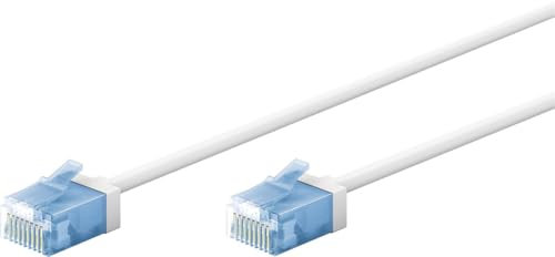 goobay 74300 CAT 6A patchkabel slim/ultraflexibel RJ45 CAT 6A nätverkskabel U/UTP CU/tunn Ethernet-kabel med korta kontakter/10 Gbit/s LSZH, kinkskydd/vit 7,5 m