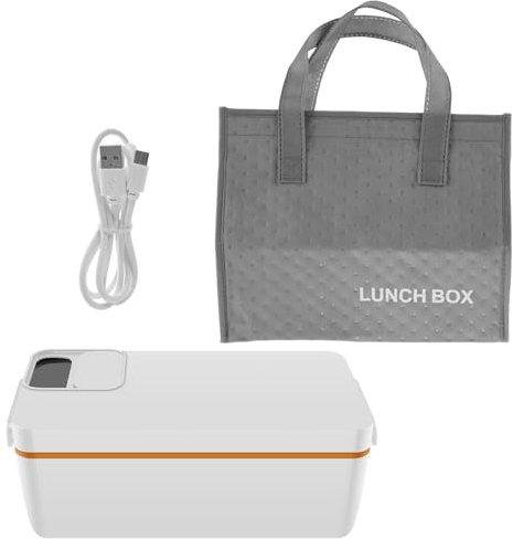 shaojian Caja eléctrica de 1 L de capacidad, inalámbrica, calentador de alimentos, a prueba de fugas, 40 W, portátil, con bolsa aislada, recargable por USB, para oficina, coche, al aire libre (gris)