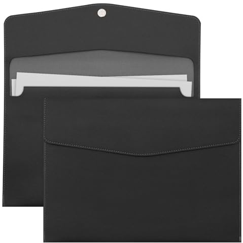 Lookka A4 Document File Folder, New Soft Leather A4 Pocket Envelope Folder Wallets,Waterproof Soft Leather A4 Envelope Folder Expanding File Organizer Portfolio Storage,File Organizer (Black)
