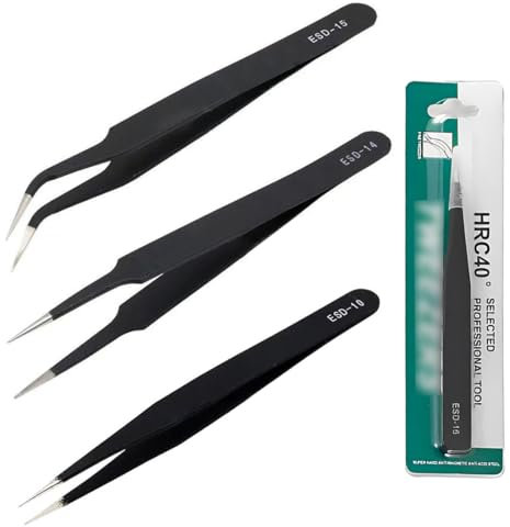 WeddHuis Juego de 3 pinzas de precisión de acero inoxidable, punta fina y antideslizante, ideales para trabajos de joyería, electrónica, y reparación de relojes.