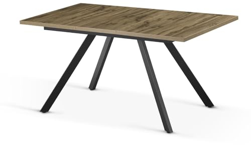 B&D home Esstisch LIA, ausziehbar 120-160 x 80 cm, 4-6 Personen Küchentisch Holztisch mit Metallgestell für Esszimmer, Küche, skandinavisch Industrial Design, Eiche Optik, 11202-FS-EIDA-P
