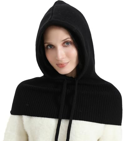 TAGVO 2-in-1 Sturmhaube mit Kapuzenschal, Winddichte Strickmütze, Weicher Winter-Strickschal mit Mütze, Einteiliges Hut- und Nackenwärmer-Set, für Herren und Damen