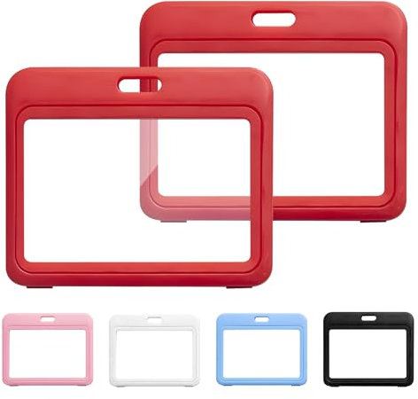 2 Stücke Ausweishülle,ID Card Holder Ausweishülle mit Doppelseitigen Transparenten Fenstern,Horizontale Hartplastikhülle für Büro,Schule,Ausweis,Kreditkarten,Führerscheine,Pässe (Rot, Horizontal)