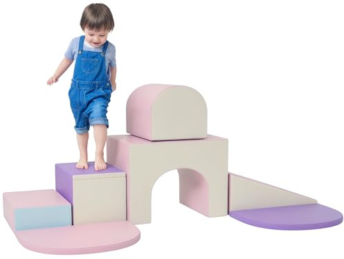 HOMCOM 7PCS Parcours motricité bébé, Jouet d'escalade, Mousse Blocs de Construction avec revêtement synthétique, Jouets éducatifs pour Enfants d'âge préscolaire, Multicolore