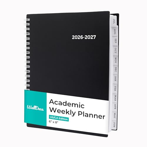 WallDeca Academic Planner 2026-2027, Daily, Weekly & Monthly Planner, July 2026 - June 2027, Student Notes Pages, Twin-Wire Binding Day and Weekly Agenda for School & Work (8 x 6-Inches, Black)