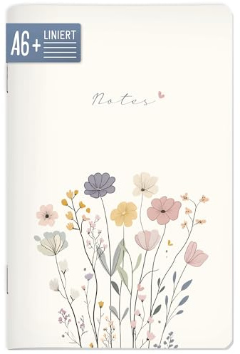 paper&you® Cahier de notes A6+ ligné Flower Joy de 64 pages, couverture souple petit format, mini journal ligné - durable & respectueux du climat
