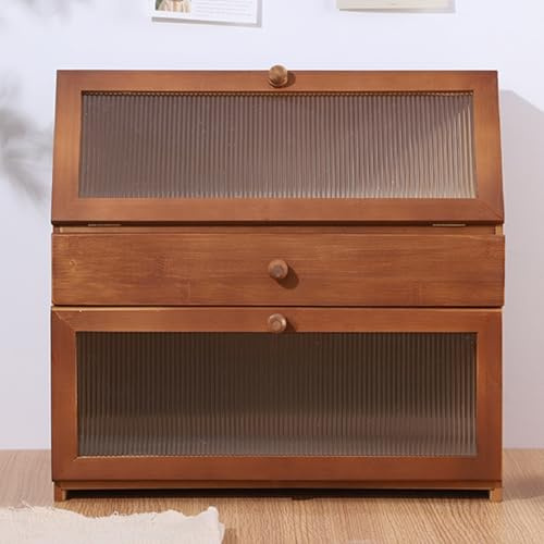 BUERPINKING Double Bread bin, Wooden Bread Box with Frosted Acrylic Doors, Large Capacity Bread Storage for Kitchen, Counter Top Storage