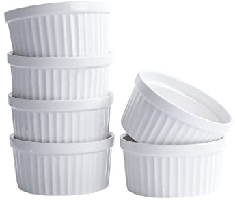 getgastro 6-er Set Souffle Förmchen Porzellan backofenfest 9 cm Ø - kleine Schälchen für Creme Brulee, Dessert, Muffin, Quiche, Ragout Fin – Ofenfestes Geschirr