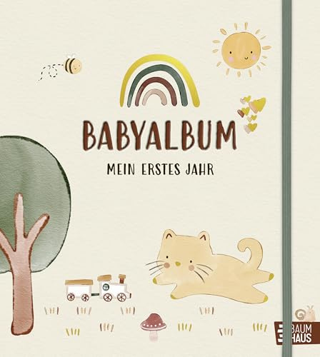 Babyalbum - Mein erstes Jahr: Begleitbuch durch das erste Lebensjahr mit Platz für Fotos, Meilensteine und andere Erinnerungen. Froschlasche, Gummizug und Lesebändchen