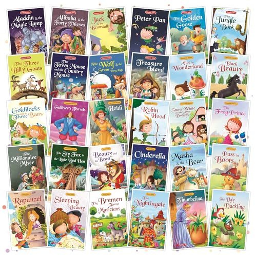 Juego de 30 libros de cuentos clásicos, favoritos y cuentos de hadas | Libros de cuentos cortos en inglés para más de 3 años | Cenicienta, Rapunzel, Aladdin, Alibaba, libro de la selva, Blancanieves