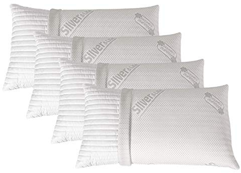EVERGREENWEB - 4 Cuscini Memory Foam con Fodera SILVER, 2 Coppia Guanciali Letto per Dolori Cervicali Tessuto Sfoderabile Imbottitura, 40x70 Alti 15 cm