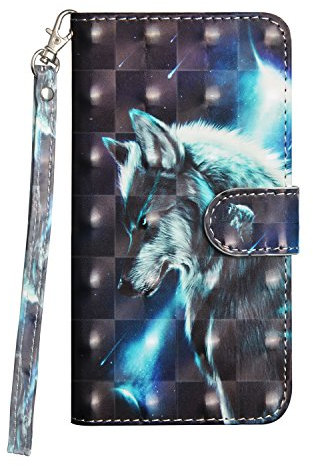 Samsung Galaxy J6 Plus Case, Flip Shockproof PU Leather Wallet Phone Cover 3D Animal Art with Stand Magnetic Gel Silicone Bumper Back Slim Fit Protective Case for Samsung Galaxy J6 Plus Wolf