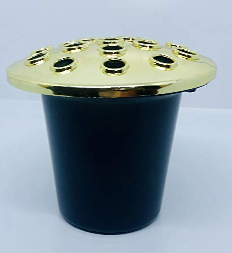 David Fischhoff Grabvase aus Kunststoff, Gedenktopf mit Deckel, Einsatz, Beileidsbeweis, Friedhofsmarker zur Gedenkveranstaltung (1, Goldfarbene Oberseite)