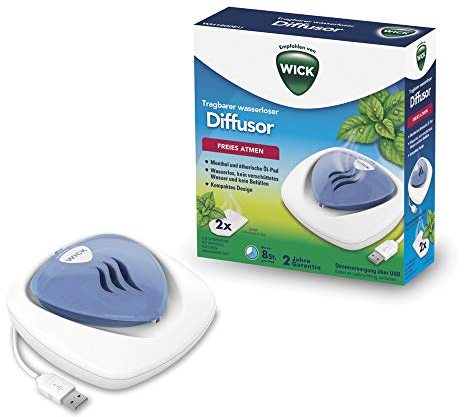 Wick Tragbarer Wasserloser Diffusor – wasserloses Gerät – USB-Plug-In – Nachtlichtfunktion – Pads mit ätherischen Ölen inklusive – ideal für Reisen – WH1800EU