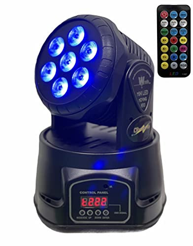 NLIGHTING® Mini cabeza móvil LED SPOT/WASH 7 x 10 W RGBW Full Color + Blanco + Mando Mando a distancia DMX Master/Esclavo Luces Dj en casa Set Party Mini Discoteca