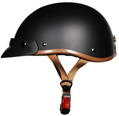 LIONCIANO Casco De Motocicleta para Adultos, Casco Abierto, ABS 709 Combinado con EPS, Hebilla De Barbilla De Liberación Rápida. Adecuado para Scooter Ciclomotor Chopper（Negro Mate, L 55-56CM）