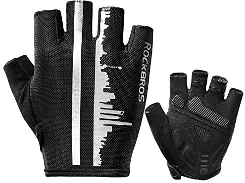 ROCKBROS Fahrrad Halbfinger Handschuhe Kurz SBR Fahrradhandschuhe Stoßdämpfend rutschfest Sporthandschuhe für MTB, Rennrad, E-Bike Herren Damen S-XXL