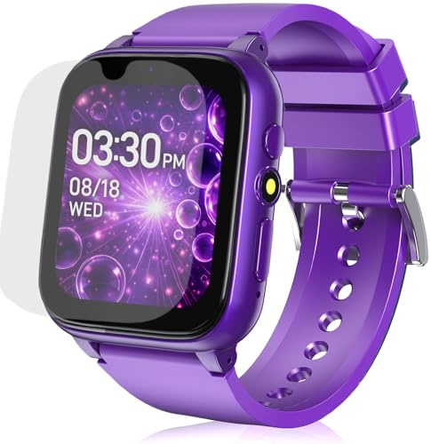 Goodatech 1.69'' Kids Smart Watch for Boys and Girls, HD Camera, 26 Puzzle Games, Video Music Player, Pedometer, Flashlight, Alarm Clock, Christmas Birthday Gifts for 4-12 Years Children (Purple)