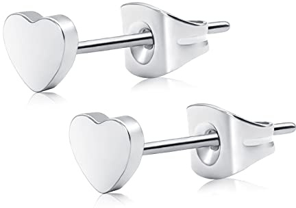 Artskin Herz Ohrringe flach Titan nickelfrei hypoallergen Silber Ohrstecker für empfindliche Ohr zierlich herzförmigen Ohrring für Frauen Mädchen Jugendliche