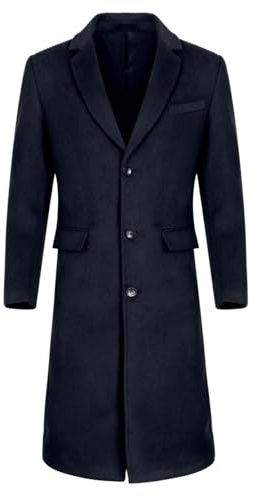 Allthemen Abrigos largos de lana de invierno para hombre ajustados con cuello vuelto Color sólido por encima de la rodilla