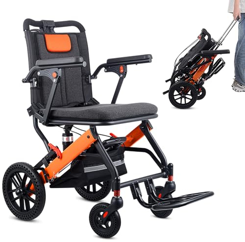 Wisging Ultra-Light Transport-Rollstuhl - Folding tragbarer Rollstuhl mit Handbremse - Trolleys für ältere Flugzeugreisen
