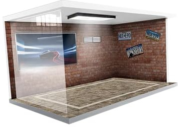 Fonowx 1/18 Garage Display Case LED Parking Lots Vehicle Garage Showcase for Diecast Car, Red Bricks
