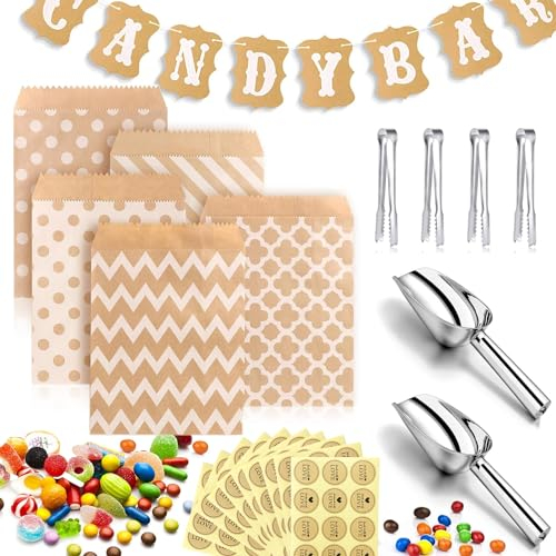 Accesorios para Decoración de Candy Bar 67pcs Candy Bar Bolsas de Caramelo Accesorios Contiene PeIgatinas Pinzas de Candy Pala Candy Bar Guirnalda de Candy Bar para Bodas Cumpleaños