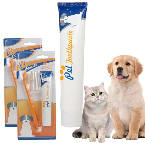 KyneLit Kit de cuidado dental para mascotas, 2 unidades, pasta de dientes para perros y gatos, reduce la placa, blanquea los dientes, refresca el aliento (sabor B-vainilla)