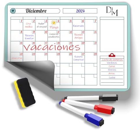 Deimon© Calendario Magnetico Nevera A4 Pizarra | Magnetica para Nevera | Planificador Mensual con Rotuladores Premium | Calendario Iman Organizador 2025 Mensual, Semanal, Familia, Eventos, Citas