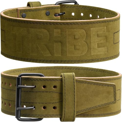 5mm Premium Weight Lifting Belt - 100% Genuine Leather Weightlifting Belt - Comfortable Squat Belt, Deadlift Belt or Powerlifting Belt - Workout Belt for Strength Training - Gym Belt for Men and Women (Green Alcantara, Large (Belly 34 - 41) New Size