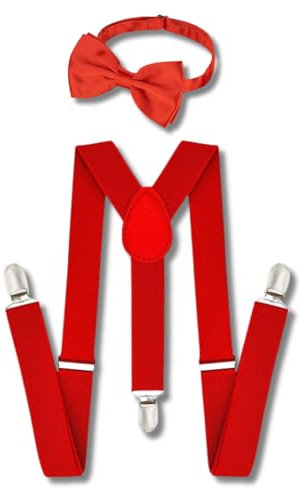 Issimober Hosenträger Breit Mit Roter Fliege Set, 2,5 Cm Verstellbar für Herren, Einheitsgröße für Männer Und Frauen