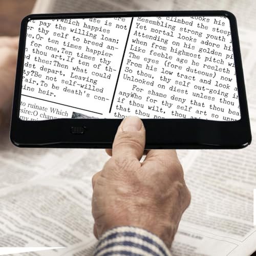 3X Lente di Ingrandimento per Lettura, Grande Lente d'Ingrandimento Rettangolare, Lente Ingrandimento con Luce Perfetta per Libro, Cucito, Gioielli, Ipovedenti e Anziani