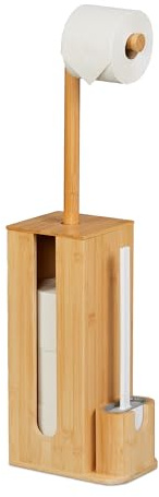 Relaxdays HBD toalettbutler bambu 72,5 x 26 x 15 cm, fristående toalettpappershållare, toalettborste med hållare, natur