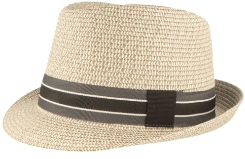 Breiter Strohhut Trilby Sommerhut Garniturband Sonnenhut knautschbar Rollbarer Hut mit UV-Schutz 50+ Grau meliert M