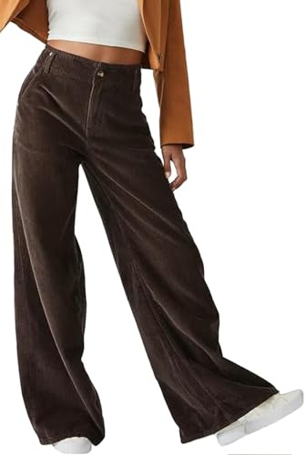 Yutdeng Pantalon Pana Mujer Pantalones Anchos Cintura Alta con Bolsillos Pierna Ancha Recto Palazzo Pantalón de Pana Mujer Largos Casuales Pantalón Ancho Invierno Otoño Elegante,Marrón,XXL
